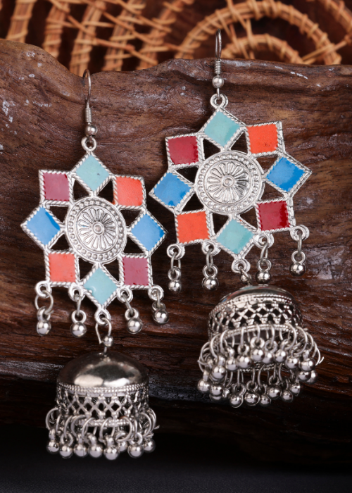 Afgani German Silver Oxidized Jhumki Earrings for Women (DESIGN 1519)