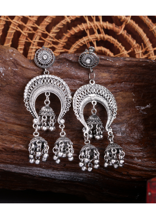 Oxidized German Silver Long Jhumka Earrings | Party wear Jhumka Jhumki –  Indian Designs