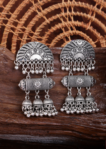 Afgani German Silver Oxidized Jhumki Earrings for Women (DESIGN 1521)