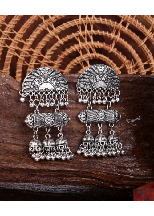 Afgani German Silver Oxidized Jhumki Earrings for Women (DESIGN 1521)