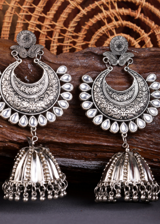 Afgani German Silver Oxidized Jhumki Earrings for Women (DESIGN 1524)