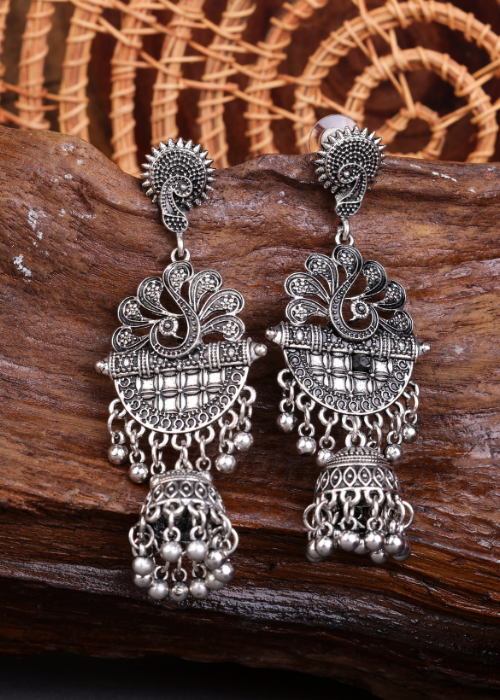 Afgani German Silver Oxidized Jhumki Earrings for Women (DESIGN 1525)