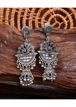 Afgani German Silver Oxidized Jhumki Earrings for Women (DESIGN 1525)