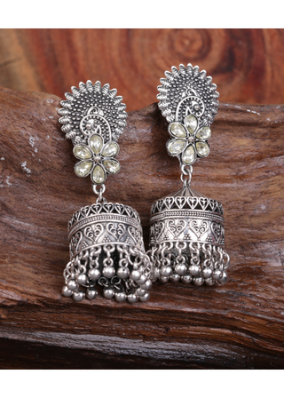 Afgani German Silver Oxidized Jhumki Earrings for Women (DESIGN 1532)