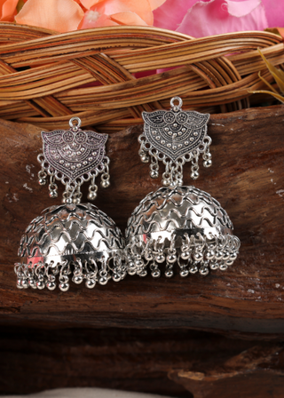 Afgani German Silver Oxidized Jhumki Earrings for Women (DESIGN 1602)