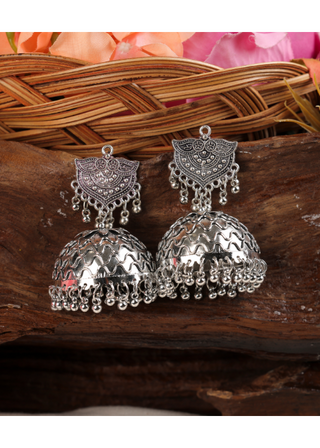 Afgani German Silver Oxidized Jhumki Earrings for Women (DESIGN 1602)