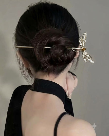 Elegant Metal Dragonfly Hair Stick & Chignon Pin with Stone Accent for Women (VT-171)