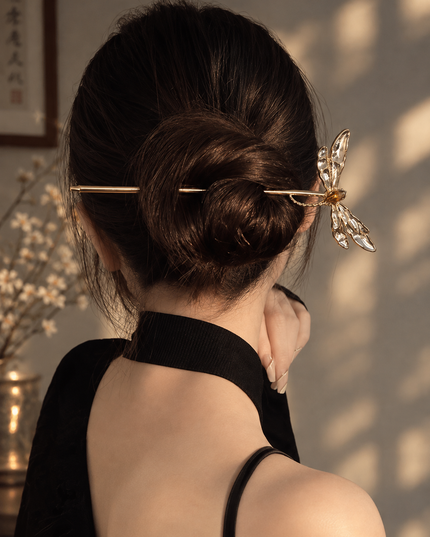 Elegant Metal Dragonfly Hair Stick & Chignon Pin with Stone Accent for Women (VT-171)
