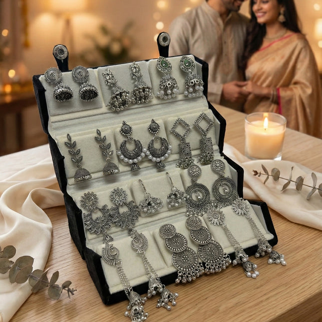 Boho Glam Oxidized Studs Gift Box – Set of 12 (COMBO 01)