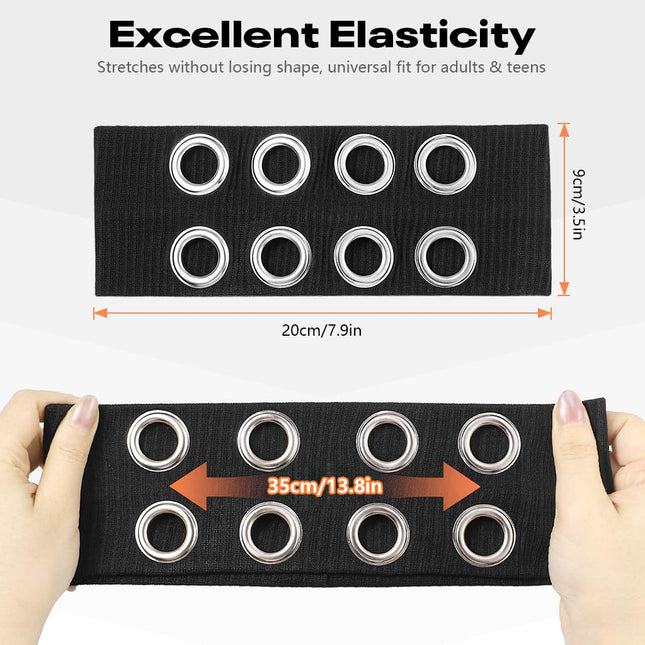 Y2K Punk Grommet Headband for Women & Girls | Black Wide Knitted Band with Silver Metal Hollow Rings | Streetwear Hair Accessory (VT-23)