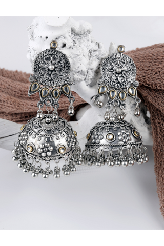 Afgani German Silver Oxidized Jhumki Earrings for Women (DESIGN 729)