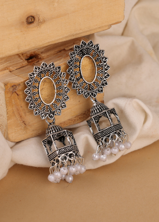 Afgani German Silver Oxidized Jhumki Earrings for Women (DESIGN 749)