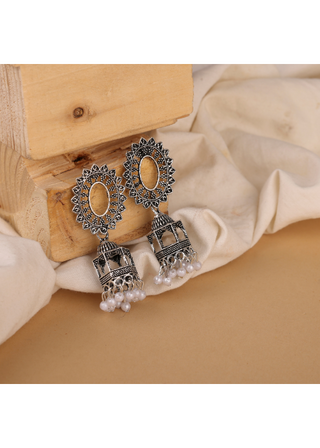 Afgani German Silver Oxidized Jhumki Earrings for Women (DESIGN 749)