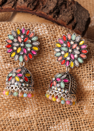 Afgani German Silver Oxidized Jhumki Earrings for Women (DESIGN 755)