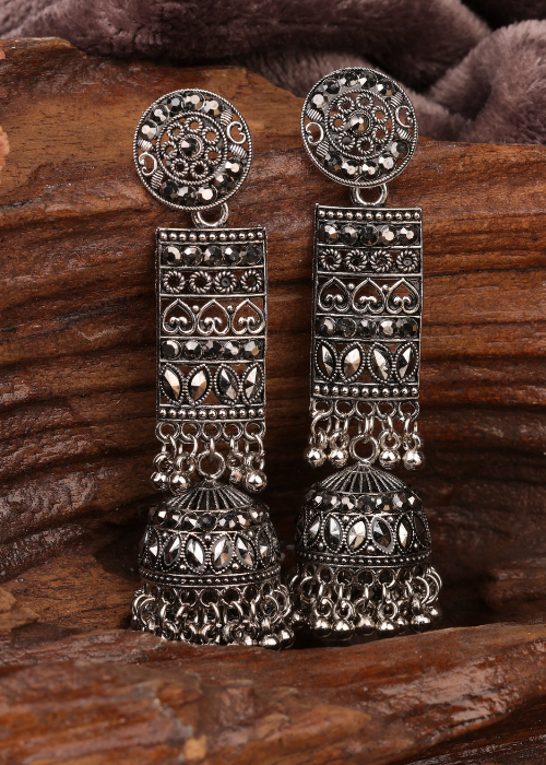 Afgani German Silver Oxidized Jhumki Earrings for Women (DESIGN 776)