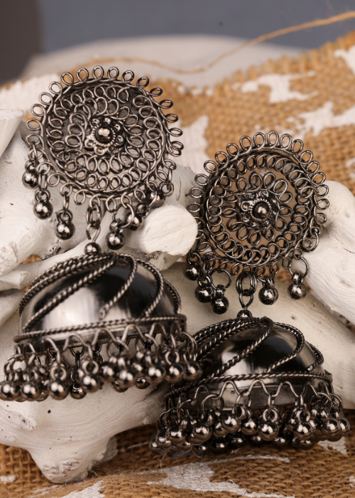 Silver online oxide jhumkas