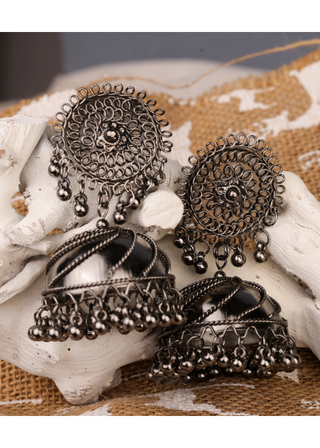 Afgani German Silver Oxidized Jhumki Earrings for Women (DESIGN 781)