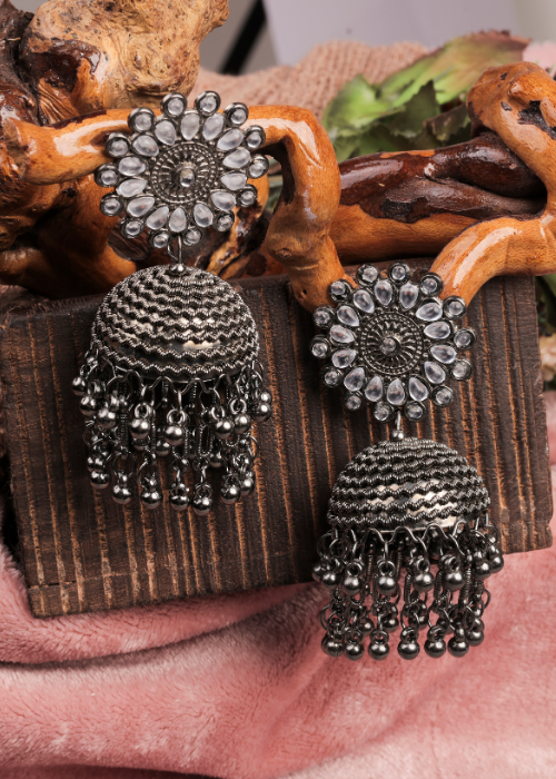 Afgani German Silver Oxidized Jhumki Earrings for Women (DESIGN 798)