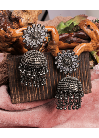 Afgani German Silver Oxidized Jhumki Earrings for Women (DESIGN 798)