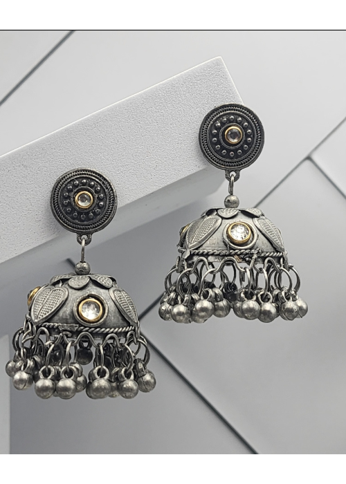 Afgani German Silver Oxidized Jhumki Earrings for Women (DESIGN 853)