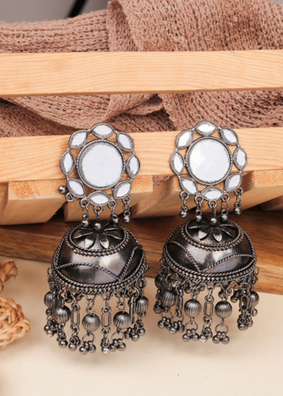 Afgani German Silver Oxidized Jhumki Earrings for Women (DESIGN 800)