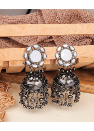 Afgani German Silver Oxidized Jhumki Earrings for Women (DESIGN 800)