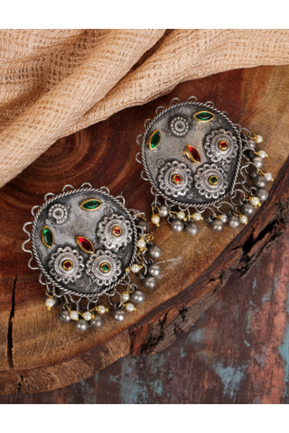 Afgani German Silver Oxidized Jhumki Earrings for Women (DESIGN 808)