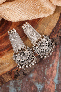 Afgani German Silver Oxidized Jhumki Earrings for Women (DESIGN 809)
