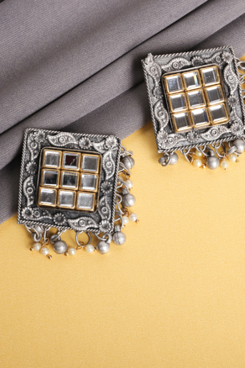 FIDA Earrings  Buy FIDA Silver Oxidised Traditional Multicolor Stone  Jhumki Earrings For Women Online  Nykaa Fashion