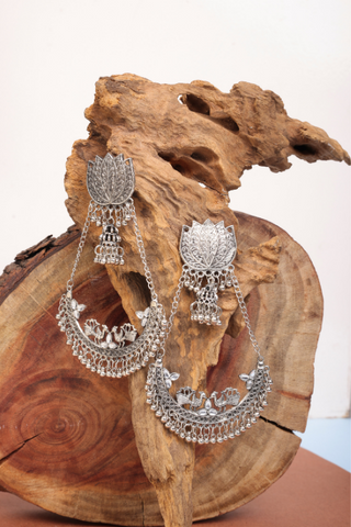 Afgani German Silver Oxidized Jhumki Earrings for Women (DESIGN 823)