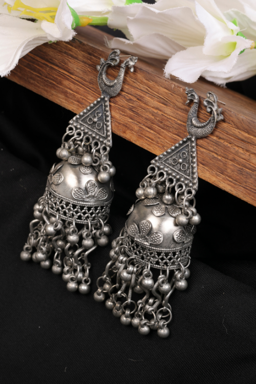 Buy MS Fashion India Antique Triple Afghani Kashmiri Tribal Oxidized Long  Chain Jhumka Earrings Online at Best Price | Distacart