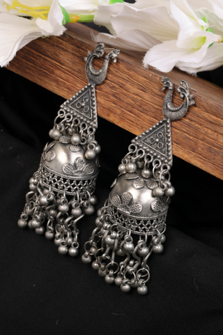 Afgani German Silver Oxidized Jhumki Earrings for Women (DESIGN 829)