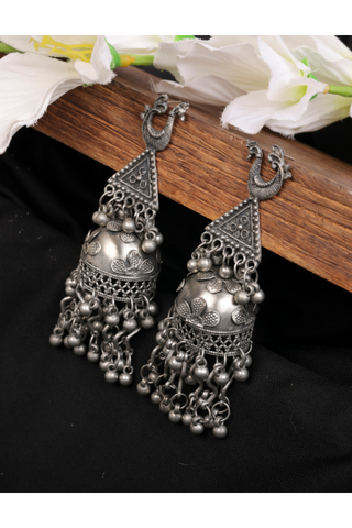 Afgani German Silver Oxidized Jhumki Earrings for Women (DESIGN 829)