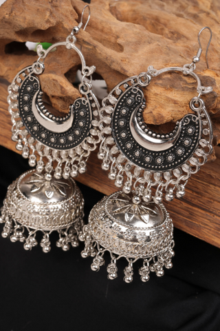 Afgani German Silver Oxidized Jhumki Earrings for Women (DESIGN 830)