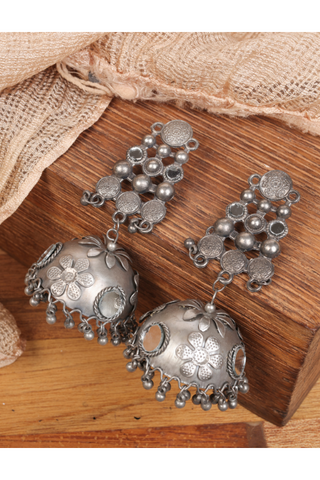 Afgani German Silver Oxidized Jhumki Earrings for Women (DESIGN 831)