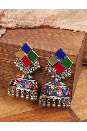 Afgani German Silver Oxidized Jhumki Earrings for Women (DESIGN 832)