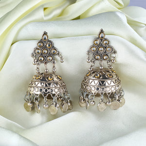 Afgani German Silver Oxidized Jhumki Earrings for Women (DESIGN 864)