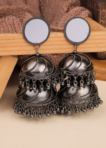 Afgani German Silver Oxidized Jhumki Earrings for Women (DESIGN 901)