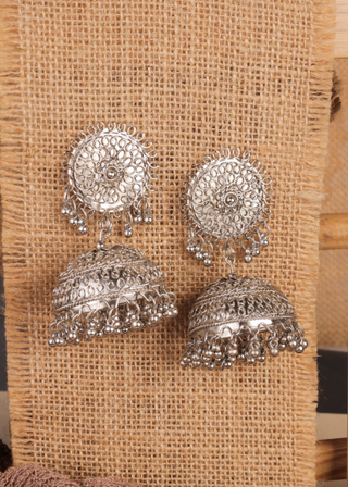 Afgani German Silver Oxidized Jhumki Earrings for Women (DESIGN 903)
