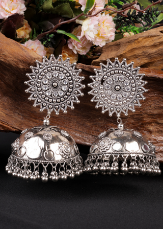 Afgani German Silver Oxidized Jhumki Earrings for Women (DESIGN 909)