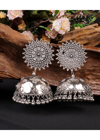 Afgani German Silver Oxidized Jhumki Earrings for Women (DESIGN 909)