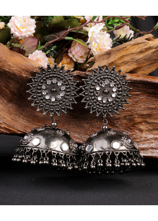Afgani German Silver Oxidized Jhumki Earrings for Women (DESIGN 911)
