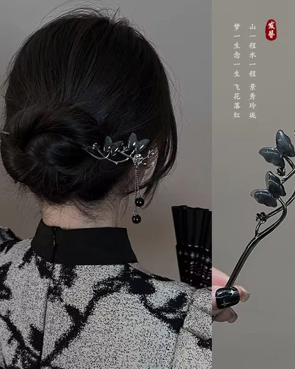 Gothic Vintage Dark Butterfly Branch Metal Hair Stick & Tassel Chignon Pin for Women (VT-176)