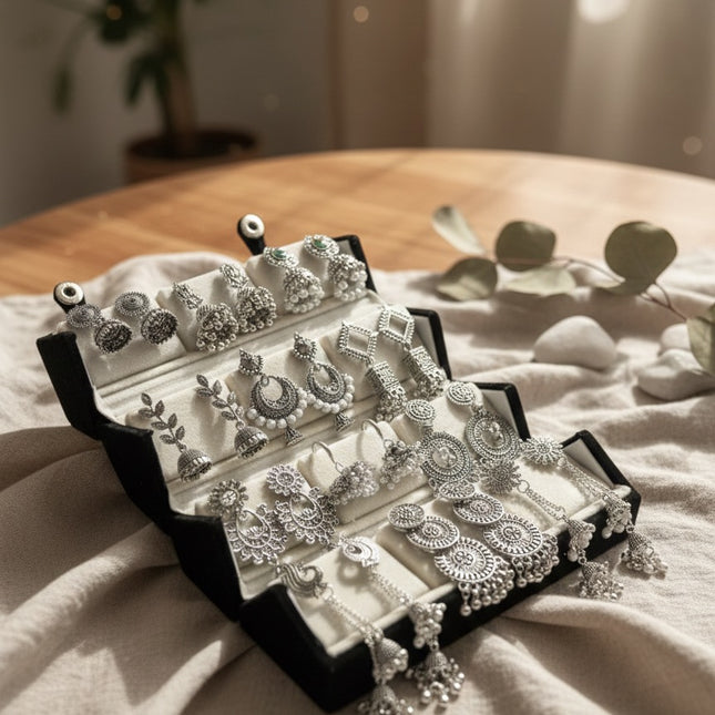 Boho Glam Oxidized Studs Gift Box – Set of 12 (COMBO 01)