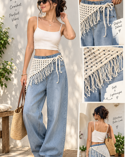 Trendy Boho White Crochet Waist Wrap & Tassel Hip Scarf for Women & Girls (VT-181)