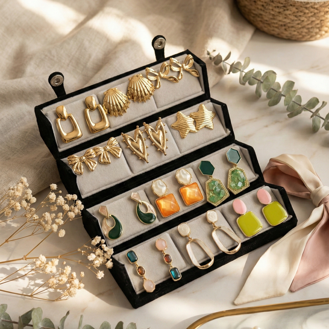 Premium Anti-Tarnish × Korean Earrings Gift Box – Set of 12 (COMBO 09)