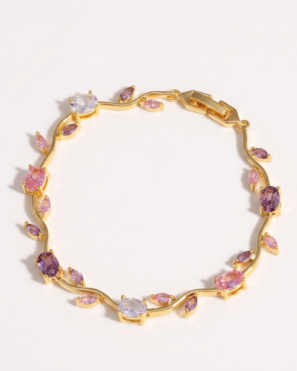 Pink & Purple CZ Stone Gold-Plated Floral Vine Bracelet | Dreamy Multistone Bracelet for Women | Aesthetic Jewellery (VT-06)