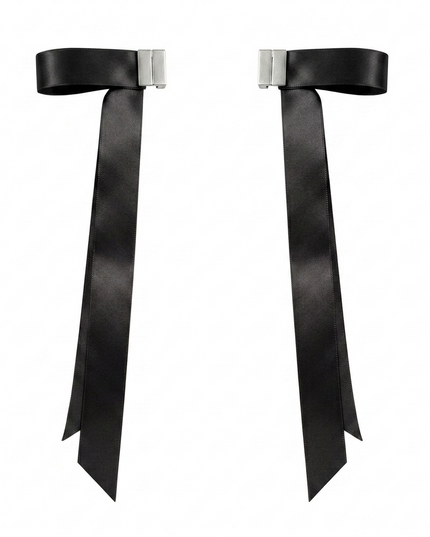 Magnetic Satin Bow Hair Clip | Long Ribbon Hair Bow | Black Aesthetic Hair Accessory for Women & Girls  (VT-13)