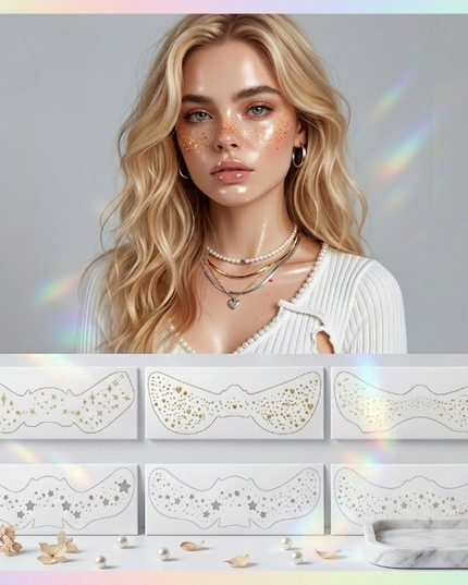 Face Freckle Tattoo Sticker Pack of 6 Gold Silver Star Heart Glitter (VT-22)