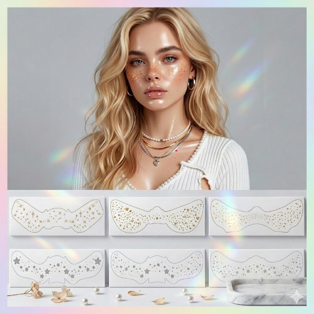 Face Freckle Tattoo Sticker Pack of 6 Gold Silver Star Heart Glitter (VT-22)